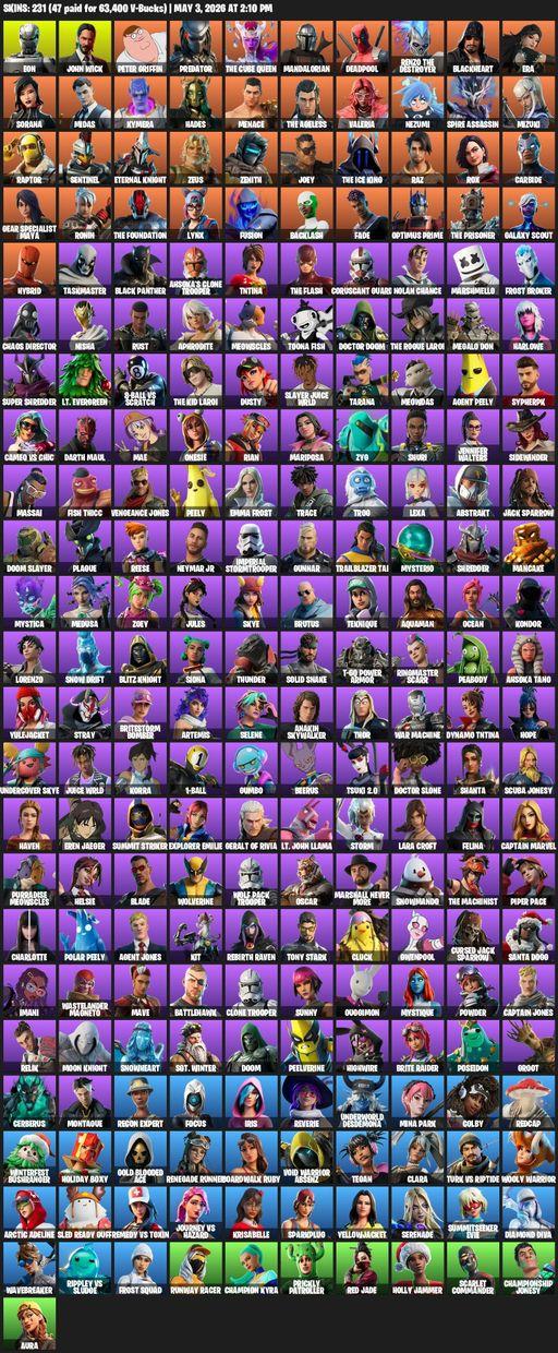 [PC/PSN] | 231 skins | 800 V-bucks | Leviathan Axe | Lara Croft | Eon | John Wick | Peter Griffin | Predator | The Cube Queen | Mandalorian | Deadpool | Full Access