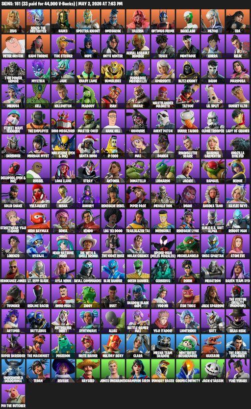 [PC] | 151 skins | Zeus | Renzo the Destroyer | Hades | Spectra Knight | Omegarok | Valeria | Optimus Prime | Backlash | Mizuki | Era | Peter Griffin | Full Access