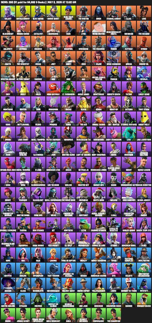 [PC/PSN] | 208 skins | 900 V-bucks | Renegade Raider | Galaxy | Royale Knight | Blue Squire | Omega | Lara Croft | Rogue Agent | Blue Team Leader | Full Access
