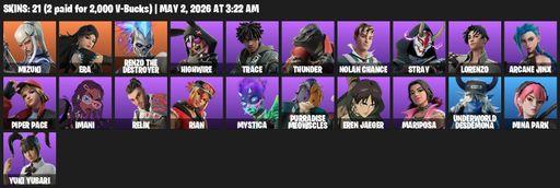[PC/XBOX] | 21 skins | Mizuki | Era | Renzo the Destroyer | Highwire | Trace | Thunder | Nolan Chance | Stray | Lorenzo | Arcane Jinx | Piper Pace | Full Access
