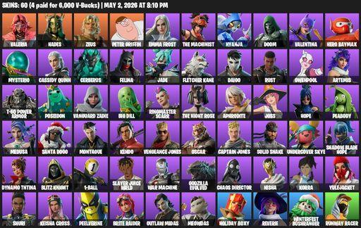 [PC/XBOX] | 60 skins | Valeria | Hades | Zeus | Peter Griffin | Emma Frost | The Machinist | Nyanja | Doom | Valentina | Hero Baymax | Mysterio | Full Access