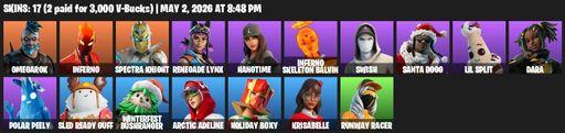[PC] | 17 skins | Omegarok | Inferno | Spectra Knight | Renegade Lynx | Hangtime | Inferno Skeleton Balvin | Swish | Santa Dogg | Lil Split | Dara | Full Access