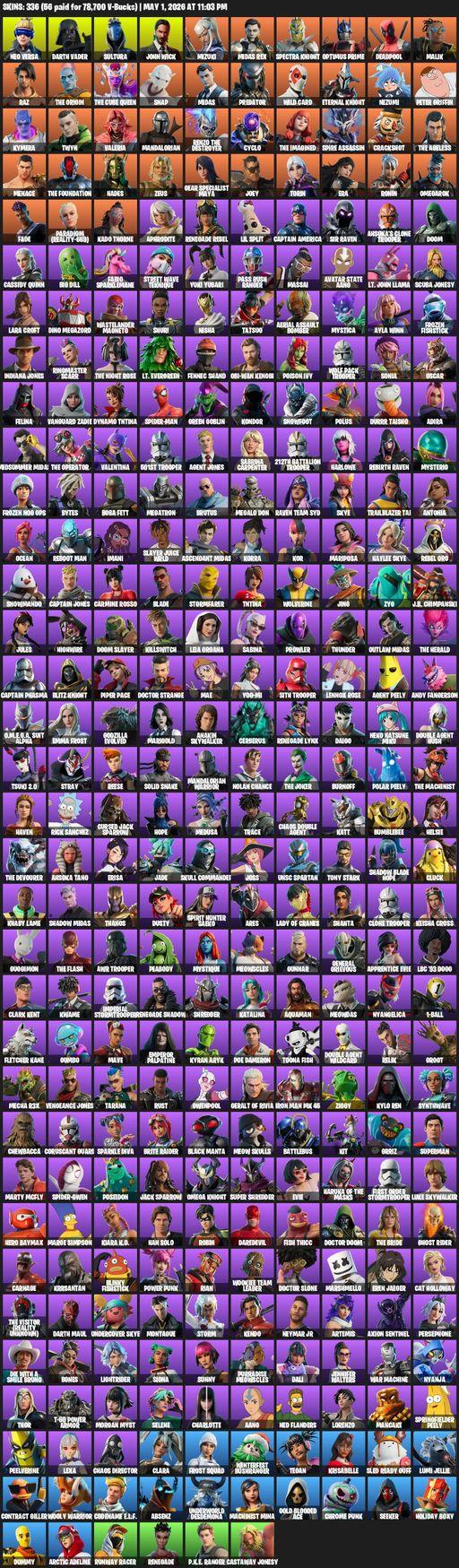 [PC/XBOX] | 336 skins | Lara Croft | Neo Versa | Darth Vader | Sultura | John Wick | Mizuki | Midas Rex | Spectra Knight | Optimus Prime | Deadpool | Full Access