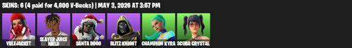 [PC/PSN/XBOX] | 6 skins | Yulejacket | Slayer Juice WRLD | Santa Dogg | Blitz Knight | Champion Kyra | Scuba Crystal | Ember Pick | Dumbbell Driver | Full Access