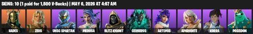 [PC/XBOX] | 10 skins | Hades | Zeus | UNSC Spartan | Medusa | Blitz Knight | Cerberus | Artemis | Aphrodite | Korra | Poseidon | Hadean Key | Full Access