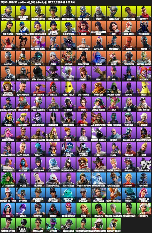 [PC/XBOX] | 148 skins | Take The L | Floss | Black Knight | Travis Scott | Sparkle Specialist | Royale Knight | The Reaper | Elite Agent | Blue Squire | Full Access