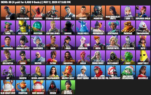 [PC/XBOX] | 55 skins | Fade | Mandalorian | Deadpool | Eternal Knight | Midas | Menace | Predator | Gear Specialist Maya | Lexa | Explorer Emilie | Full Access