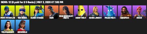 [PC/XBOX] | 12 skins | Point Patroller | Neo Versa | Cloud Striker | Fade | Gear Specialist Maya | Agent Peely | Scuba Jonesy | Polar Peely | Aquaman | Full Access