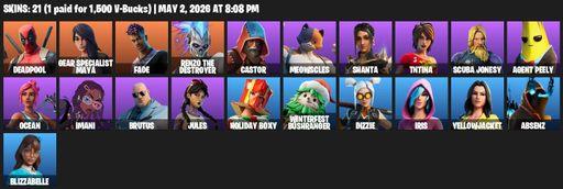 [PC/PSN] | 21 skins | 1240 V-bucks | Deadpool | Gear Specialist Maya | Fade | Renzo the Destroyer | Castor | Meowscles | Shanta | TNTina | Full Access