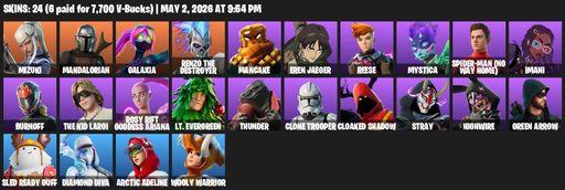 [PC/PSN] | 24 skins | Mizuki | Mandalorian | Galaxia | Renzo the Destroyer | Mancake | Eren Jaeger | Reese | Mystica | Spider-Man (No Way Home) | Full Access