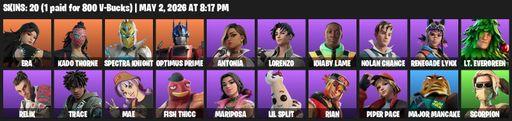 [PC/XBOX] | 20 skins | Era | Kado Thorne | Spectra Knight | Optimus Prime | Antonia | Lorenzo | Khaby Lame | Nolan Chance | Renegade Lynx | Full Access