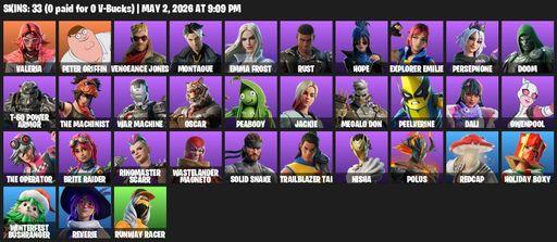 [PC/PSN] | 33 skins | Valeria | Peter Griffin | Vengeance Jones | Montague | Emma Frost | Rust | Hope | Explorer Emilie | Persephone | Doom | Full Access