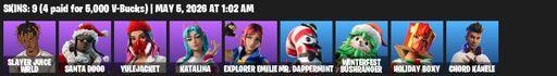 [PC/PSN] | 9 skins | 900 V-bucks | Slayer Juice WRLD | Santa Dogg | Yulejacket | Katalina | Explorer Emilie | Mr. Dappermint | Winterfest Bushranger | Full Access