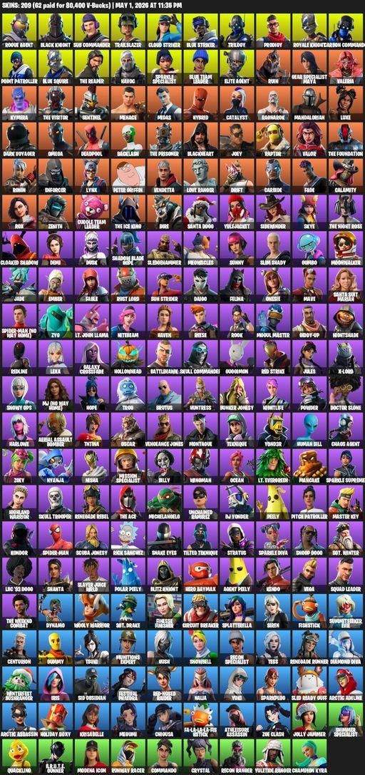 [PC/PSN/XBOX] | 209 skins | Leviathan Axe | Floss | Take The L | Black Knight | Sparkle Specialist | Royale Knight | The Reaper | Elite Agent | Full Access