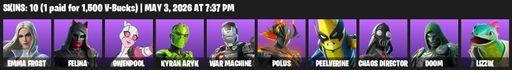 [PC/PSN/XBOX] | 10 skins | Emma Frost | Felina | Gwenpool | Kyran Aryk | War Machine | Polus | Peelverine | Chaos Director | Doom | Lizzik | Full Access