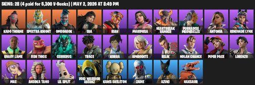 [PC/PSN/XBOX] | 28 skins | 800 V-bucks | Kado Thorne | Spectra Knight | Omegarok | Era | Rian | Mariposa | Heartbreak Ranger | Purradise Meowscles | Full Access