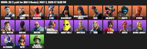 [PC/XBOX] | 23 skins | Midas | Drift | Deadpool | Lynx | Blackheart | Gear Specialist Maya | Fade | Calamity | Zenith | Hybrid | Sgt. Winter | Redline | Full Access