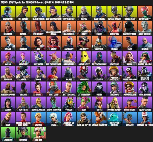 [PC/PSN/XBOX] | 83 skins | Take The L | Royale Knight | The Reaper | Elite Agent | Blue Squire | Omega | Breakpoint | Blue Striker | Sub Commander | Full Access