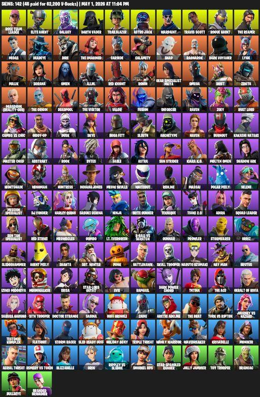 [PC/PSN/XBOX] | 142 skins | Take The L | OG STW | Travis Scott | Galaxy | The Reaper | Elite Agent | Omega | Rose Team Leader | Darth Vader | Full Access