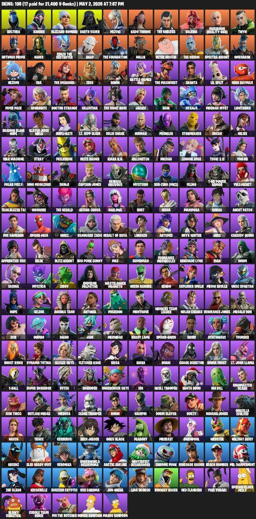 [PC/XBOX] | 195 skins | Renegade Raider | Sultura | Xander | Blizzard Bomber | Darth Vader | Mizuki | Kado Thorne | The Ageless | Valeria | Full Access