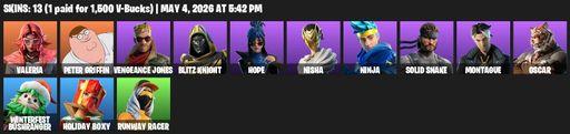 [PC] | 13 skins | Valeria | Peter Griffin | Vengeance Jones | Blitz Knight | Hope | Nisha | Ninja | Solid Snake | Montague | Oscar | Full Access