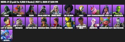 [PC/PSN] | 21 skins | 800 V-bucks | Doom | Polus | Felina | Chaos Director | Emma Frost | LBC '93 Dogg | 1-Ball | Andy Fangerson | Raven Team Syd | Full Access