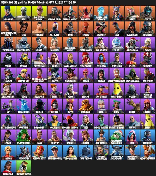 [PC/PSN] | 102 skins | OG STW | Warpaint | Eon | Rose Team Leader | Mandalorian | Eternal Knight | Deadpool | Frozen Love Ranger | Lynx | Drift | Full Access