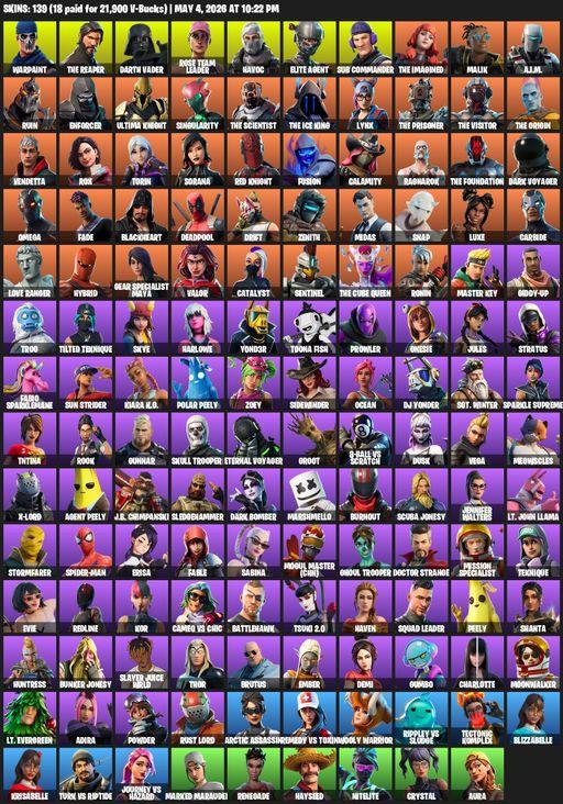 [PC] | 139 skins | Take The L | OG STW | The Reaper | Elite Agent | Omega | Warpaint | Darth Vader | Rose Team Leader | Havoc | Sub Commander | Full Access