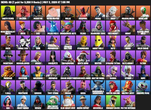 [PC/PSN] | 69 skins | Darth Vader | Valeria | Predator | Peter Griffin | Malik | Deadpool | Midas | Snap | Mandalorian | Backlash | Full Access