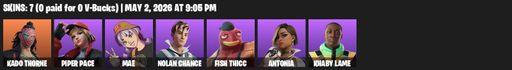 [PC/PSN/XBOX] | 7 skins | 1400 V-bucks | Kado Thorne | Piper Pace | Mae | Nolan Chance | Fish Thicc | Antonia | Khaby Lame | The Original Bonk Bunny | Full Access