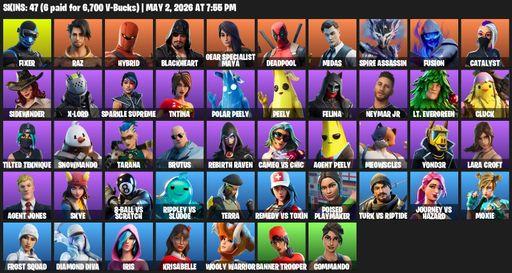 [PC/PSN/XBOX] | 47 skins | Lara Croft | Fixer | Raz | Hybrid | Blackheart | Gear Specialist Maya | Deadpool | Midas | Spire Assassin | Fusion | Full Access