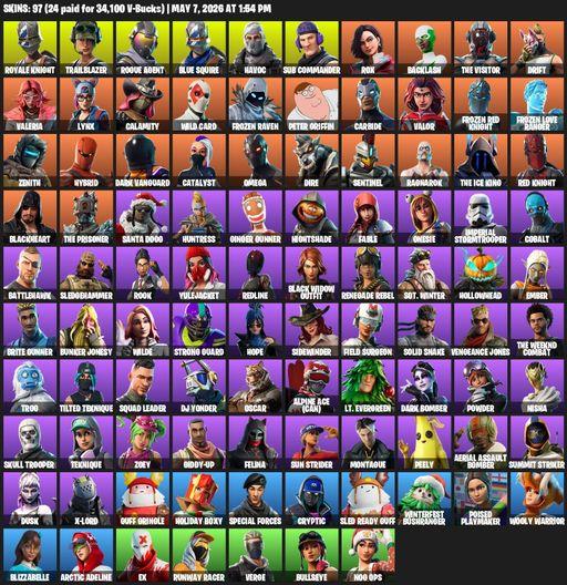 [PC/PSN/XBOX] | 97 skins | 2350 V-bucks | Royale Knight | Blue Squire | Omega | Reaper Axe | Trailblazer | Rogue Agent | Havoc | Sub Commander | Rox | Full Access