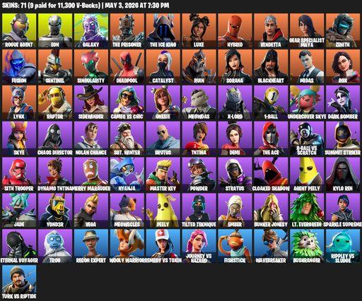 [PC/PSN] | 71 skins | Galaxy | Rogue Agent | Eon | The Prisoner | The Ice King | Luxe | Hybrid | Vendetta | Gear Specialist Maya | Zenith | Fusion | Full Access