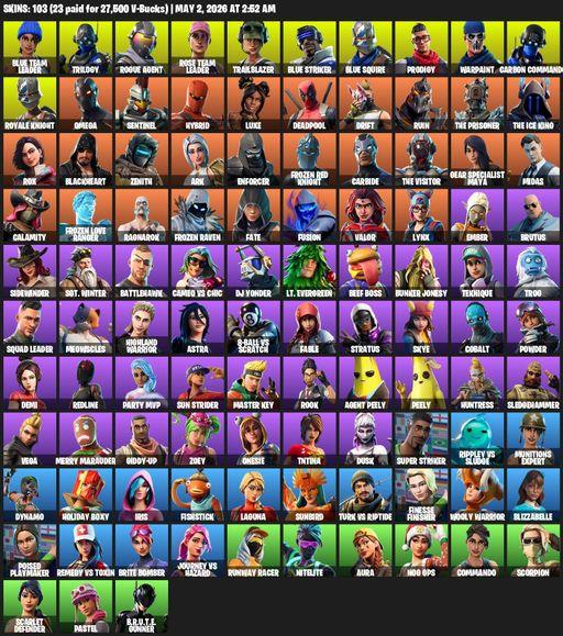 [PC/PSN/XBOX] | 103 skins | 1250 V-bucks | OG STW | Royale Knight | Blue Squire | Omega | Blue Team Leader | Trilogy | Rogue Agent | Rose Team Leader | Full Access