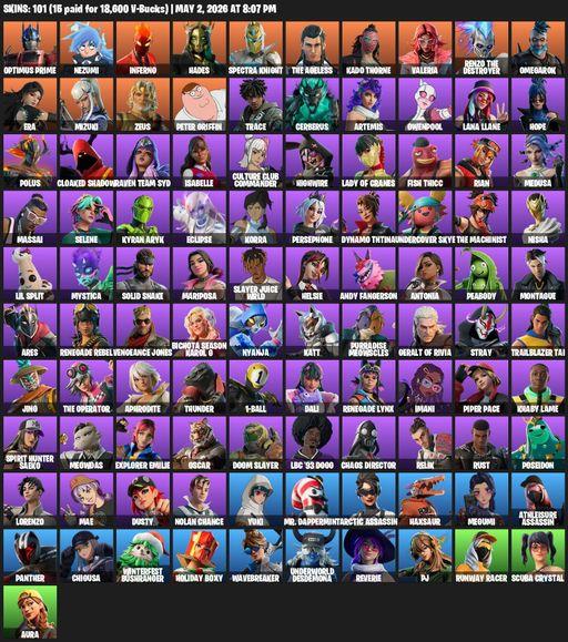 [PC/PSN/XBOX] | 101 skins | Optimus Prime | Nezumi | Inferno | Hades | Spectra Knight | The Ageless | Kado Thorne | Valeria | Renzo the Destroyer | Full Access